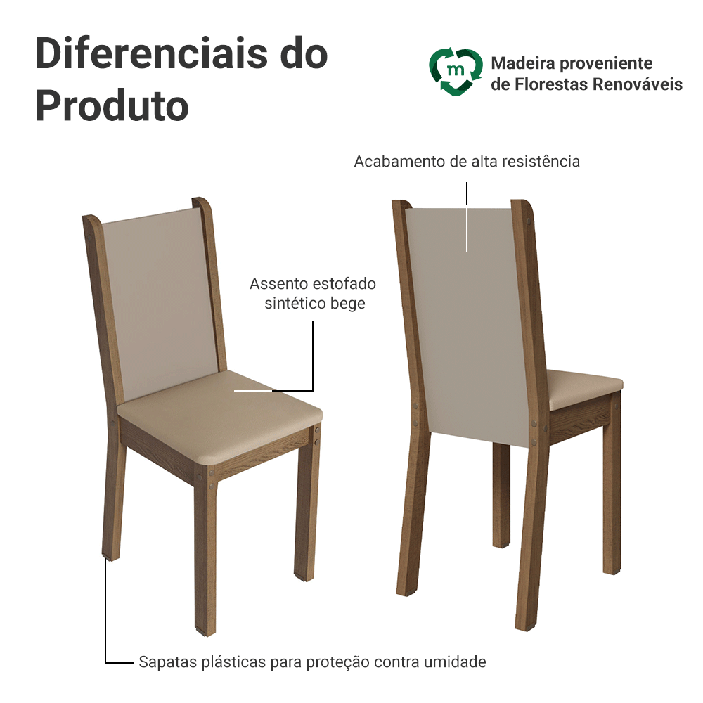 Kit 6 Cadeiras 4291 Madesa Rustic/Crema/Sintético Bege