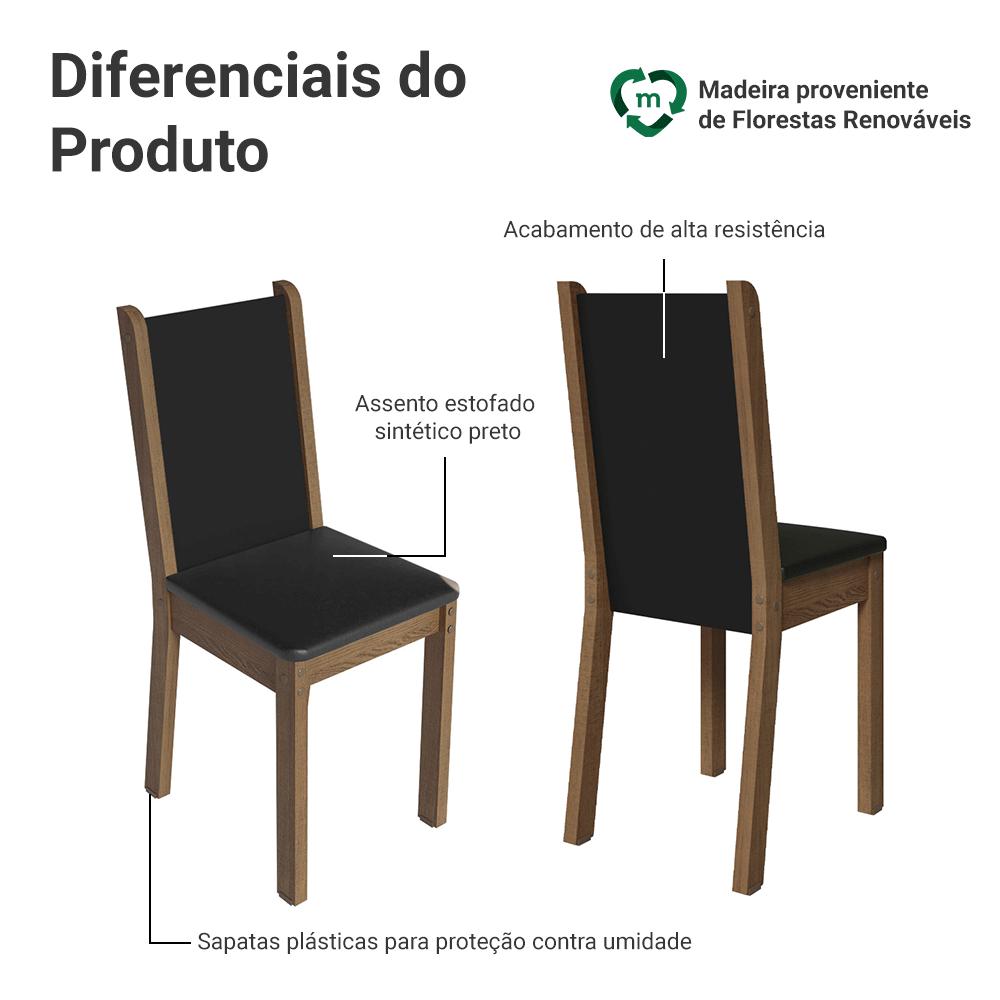 Kit 6 Cadeiras 4291 Madesa Rustic/Preto