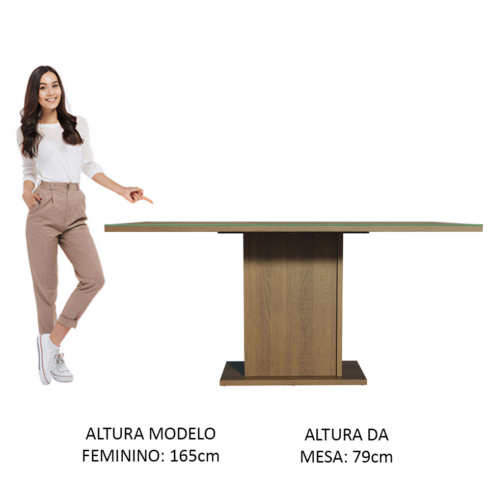 Mesa de Jantar Retangular Tampo de Vidro Rustic 5275 Madesa
