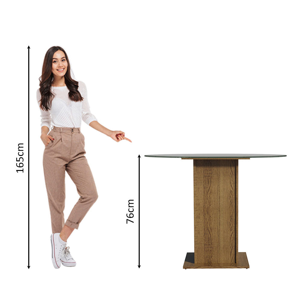 Mesa de Jantar Redonda Madesa 5324 com Tampo de Vidro Rustic