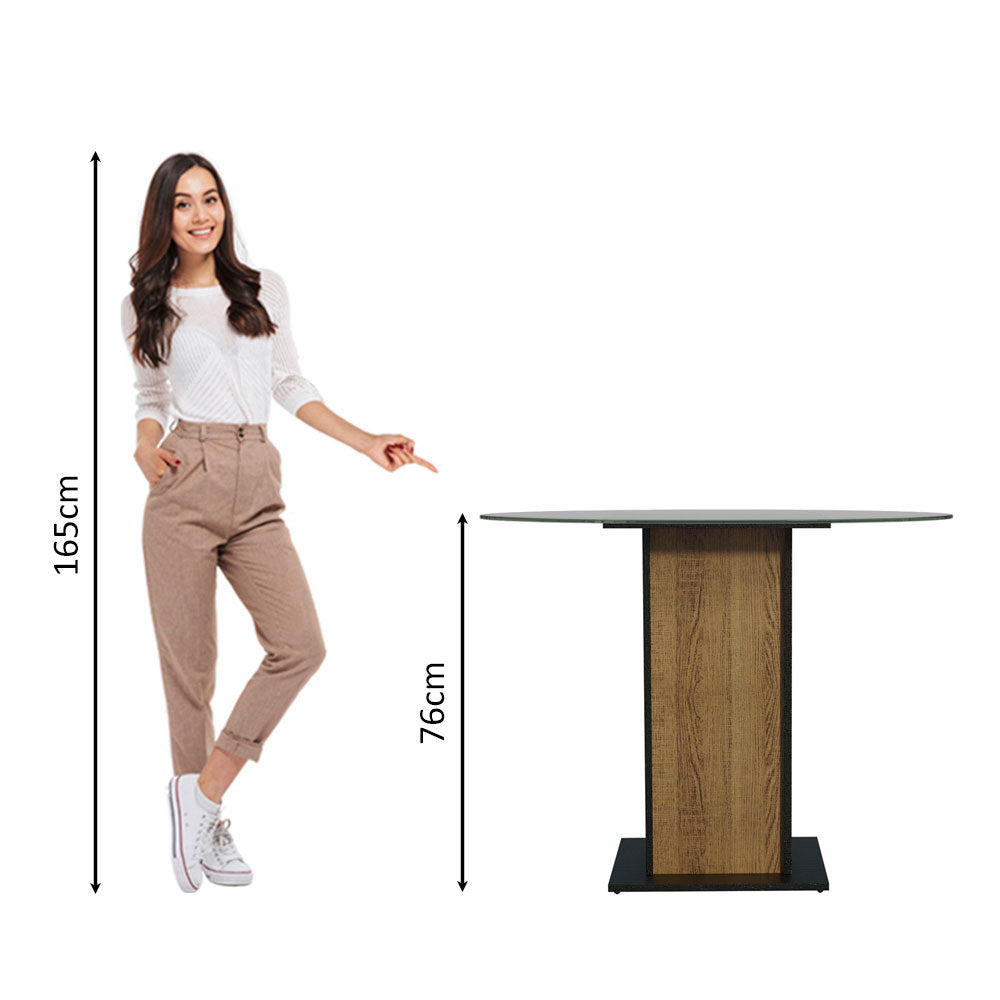 Mesa de Jantar Redonda Madesa 5324 com Tampo de Vidro Preto/Rustic