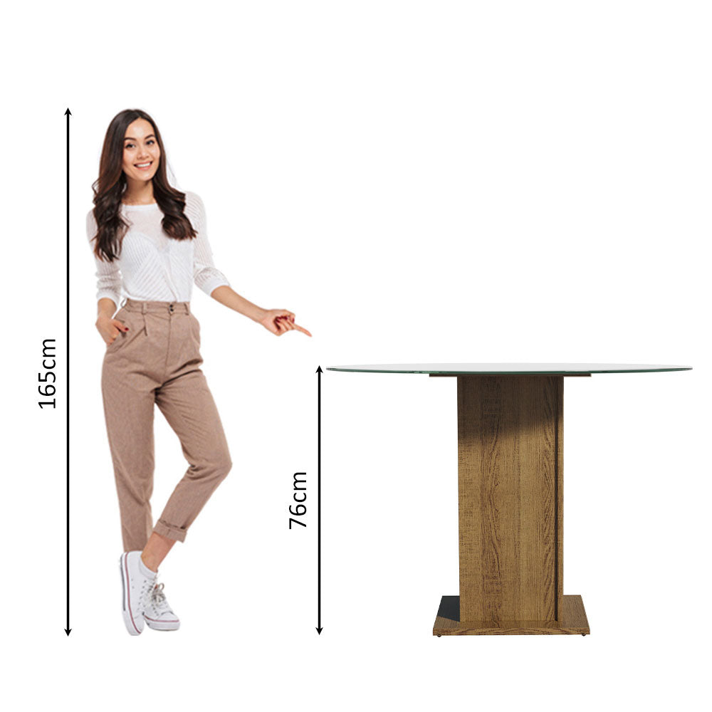 Mesa de Jantar Redonda Madesa 5325 com Tampo de Vidro Rustic
