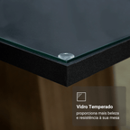 Mesa de Jantar Retangular com Tampo de Vidro Preto/Rustic 5329 Madesa