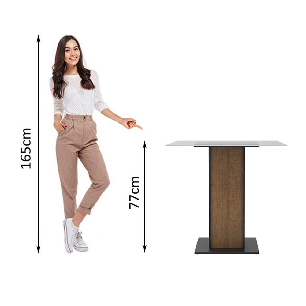 Mesa de Jantar Madesa Quadrada com Tampo de Vidro 5332A Preto/Rustic