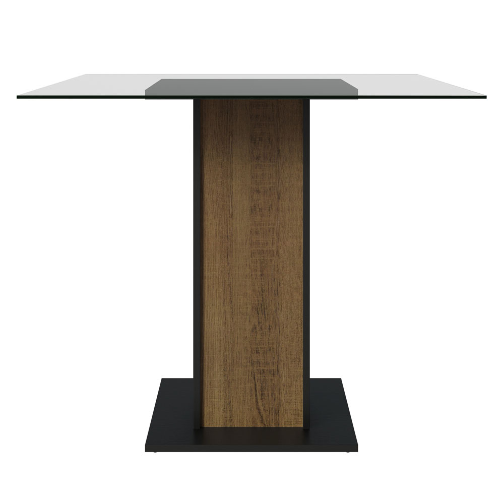 Mesa de Jantar Madesa Quadrada com Tampo de Vidro 5332A Preto/Rustic