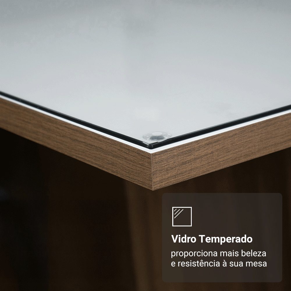 Mesa de Jantar Madesa Retangular Tampo de Vidro 5364 Rustic/Branco