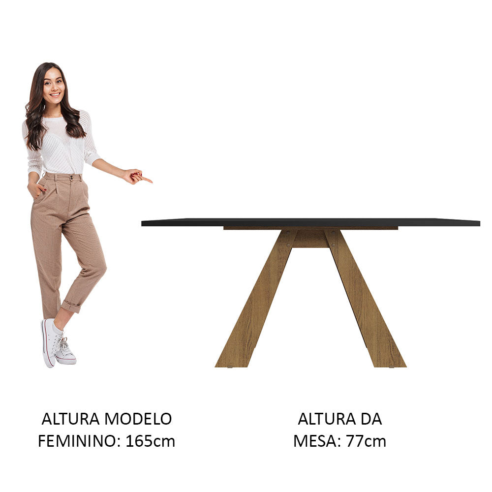 Mesa de Jantar Retangular com Tampo de Madeira Rustic/Preto 5372 Madesa