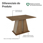 Mesa de Jantar Retangular com Tampo de Madeira Rustic/Crema 5383 Madesa