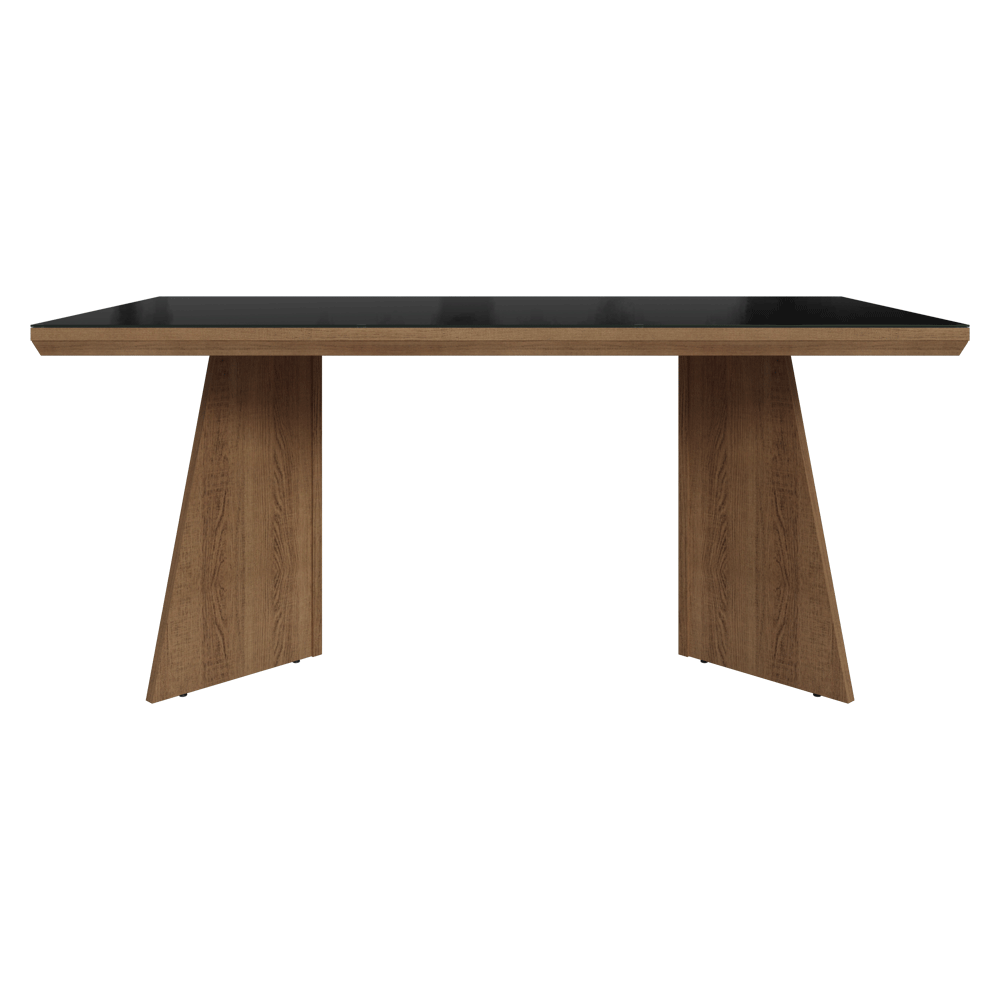 Mesa de Jantar Retangular Tampo com Moldura e Vidro Sobreposto Rustic/Preto 5389 Madesa