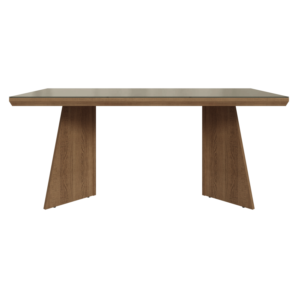 Mesa de Jantar Retangular Tampo com Moldura e Vidro Sobreposto Rustic/Crema 5389 Madesa