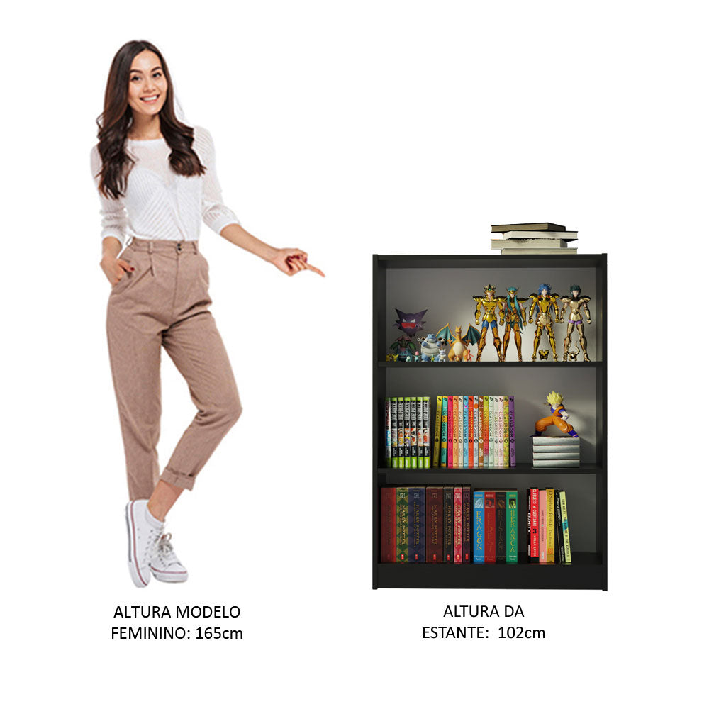 Estante Livreiro Madesa 6907 com 3 Nichos Preto