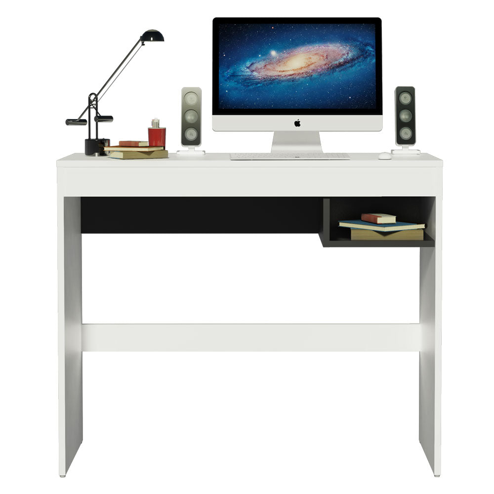 Escrivaninha Madesa Rubi com Tampo de Madeira e 1 Nicho Branco/Preto