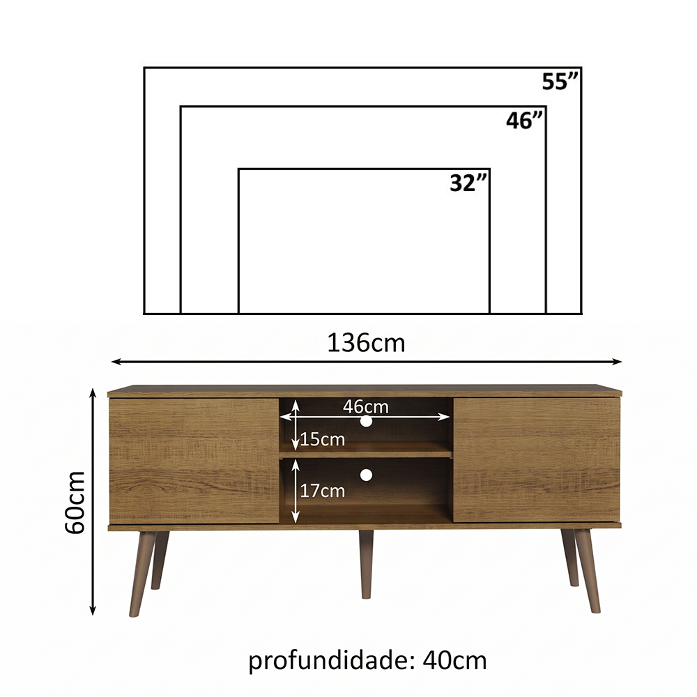 Rack para TV até 55 Polegadas Madesa 6925 com 2 Portas Rustic PO