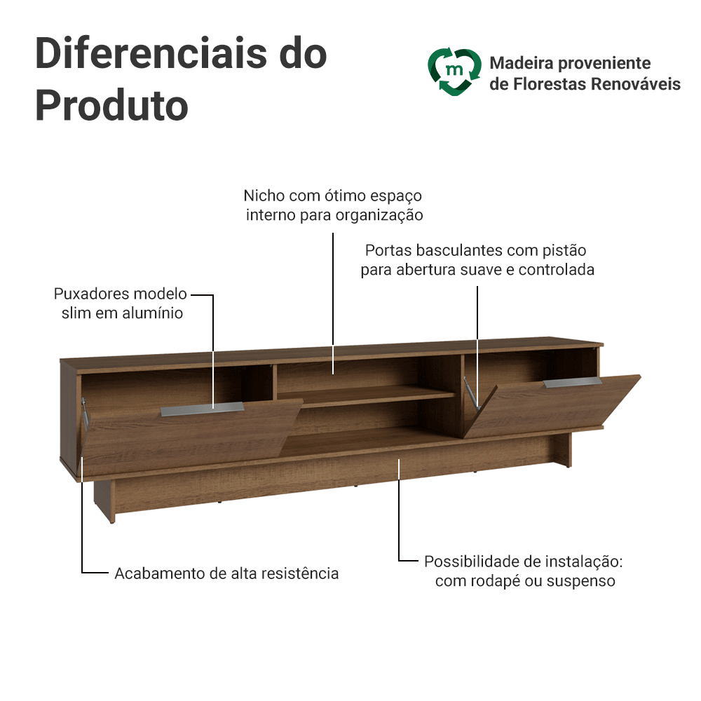 Rack para TV até 80 Polegadas 218 cm 2 Portas Rustic Stella Madesa