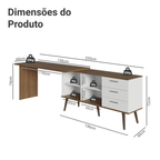 Escrivaninha Mesa de Escritório de Canto 3 Gavetas Branco/Rustic Lisboa Madesa