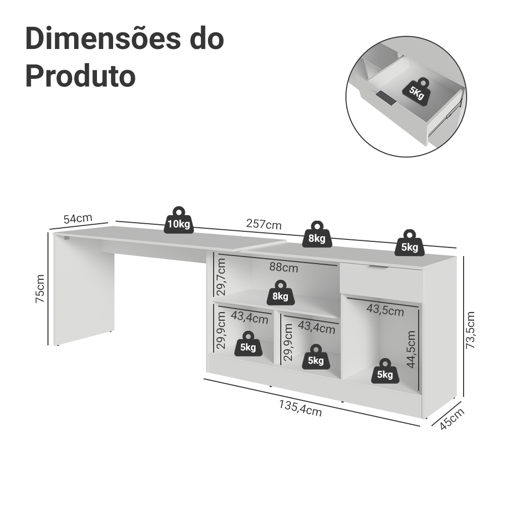 Escrivaninha de Canto Branco Roma Madesa