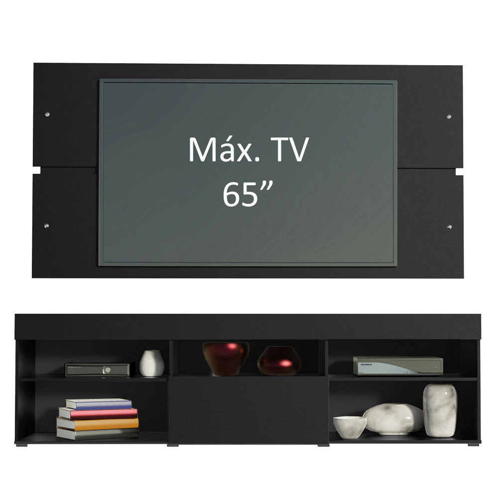 Rack com Painel para TV até 65 Polegadas Madesa Miami 1 Porta Preto