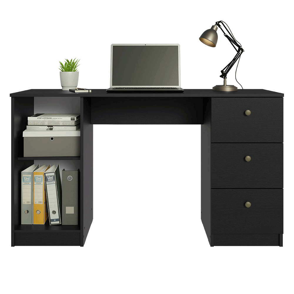 Escrivaninha para Computador Madesa 9422 com 3 Gavetas 1 Porta Preta PO