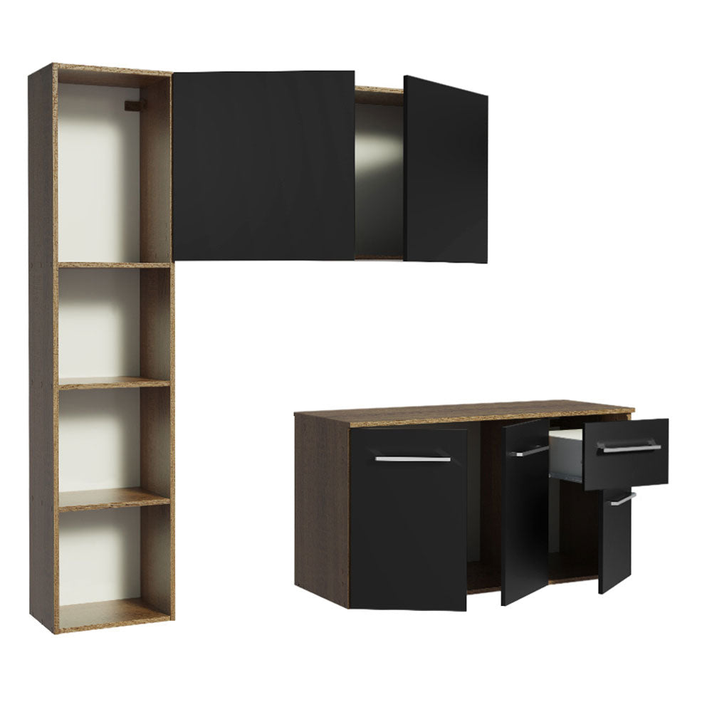 Armário de Cozinha Compacta 120cm Rustic/Preto Easy Madesa