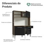 Armário de Cozinha Compacta 120cm Rustic/Preto Life Madesa