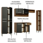 Armário de Cozinha Completa 261cm Rustic/Preto Emilly Hit Madesa
