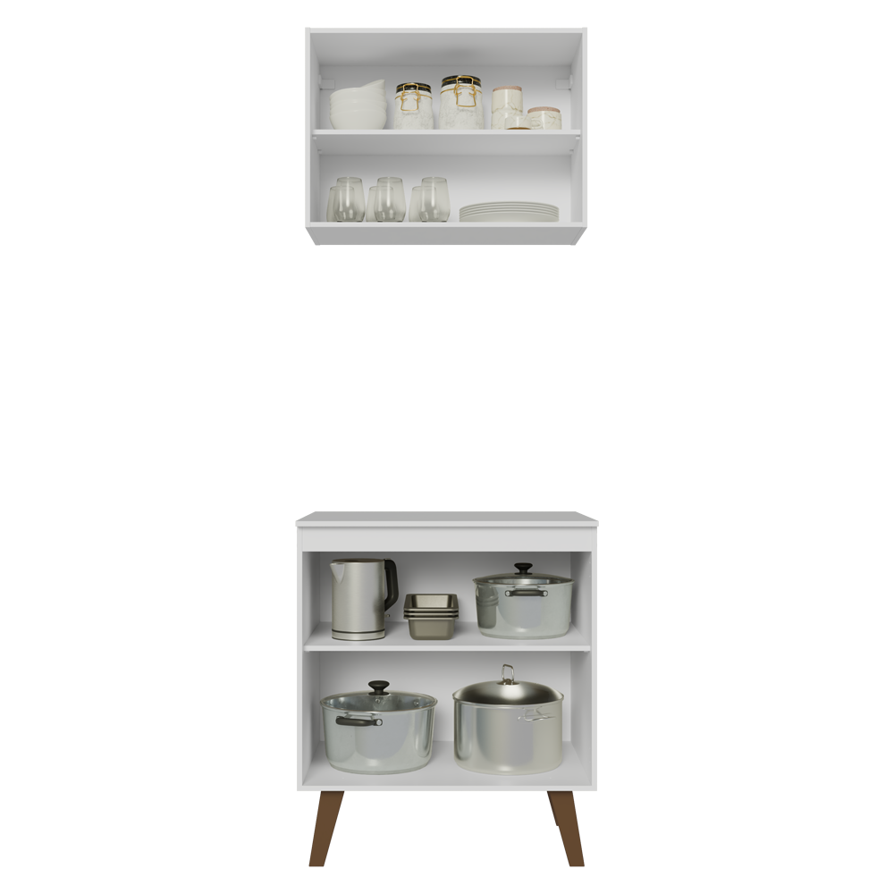 Kit de Cozinha com Armário Aéreo e Balcão 70 cm Branco Pieta Madesa