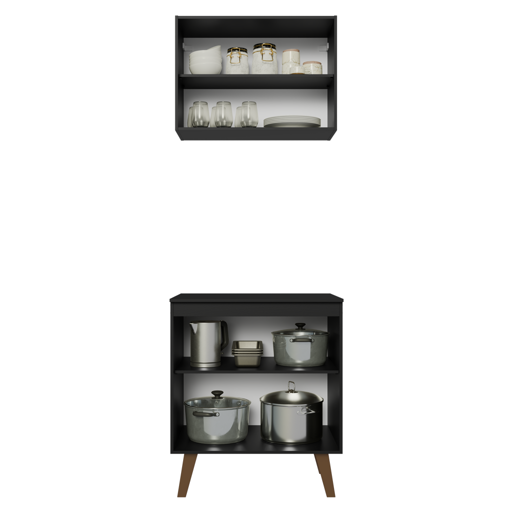 Kit de Cozinha com Armário Aéreo e Balcão 70 cm Preto Pieta Madesa