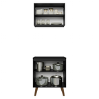 Kit de Cozinha com Armário Aéreo e Balcão 70 cm Preto Pieta Madesa