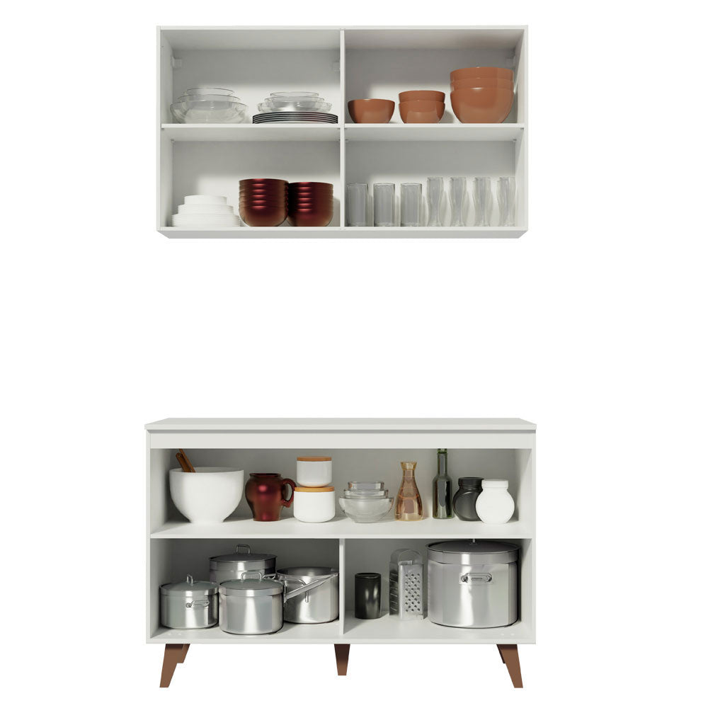 Kit Madesa Reims 120 cm com Armário Aéreo e Balcão Gabinete de Pia Branco