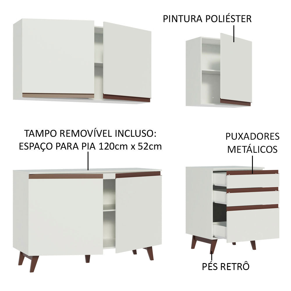 Armário de Cozinha Compacta 180cm Branco Reims Madesa 80