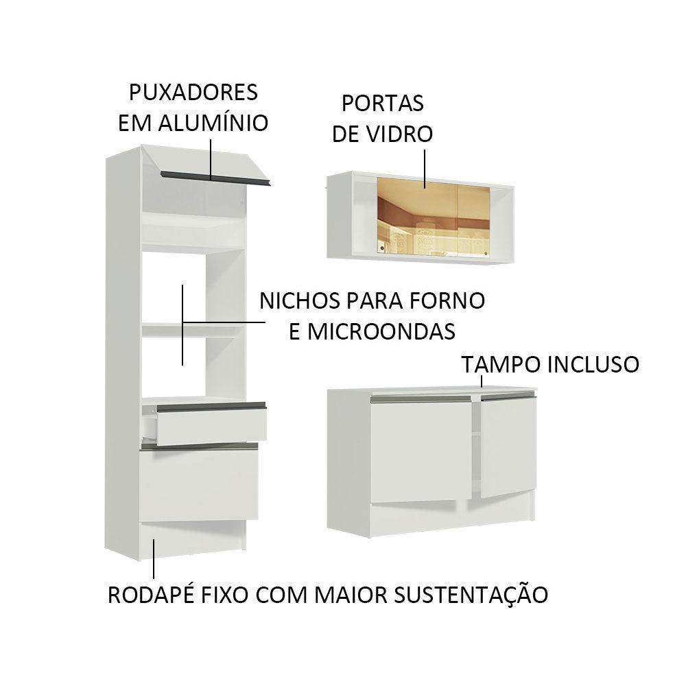 Armário de Cozinha Compacta 180cm Branco Diamante Madesa 86