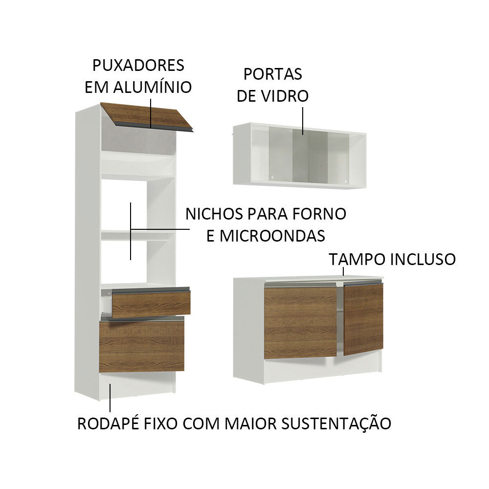 Armário de Cozinha Compacta 180cm Branco/Rustic Topazio Madesa 86