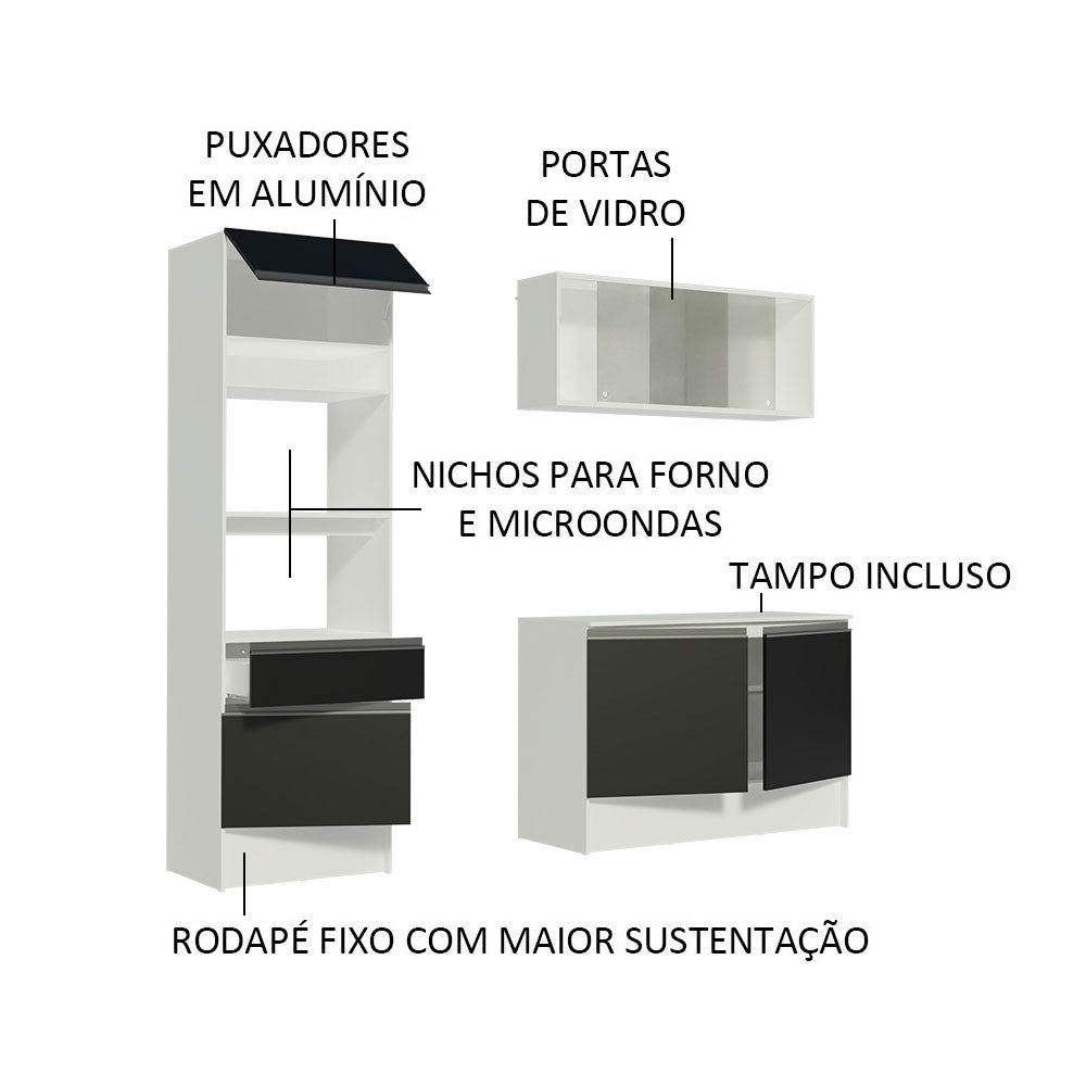 Armário de Cozinha Compacta 180cm Branco/Preto Topazio Madesa 86