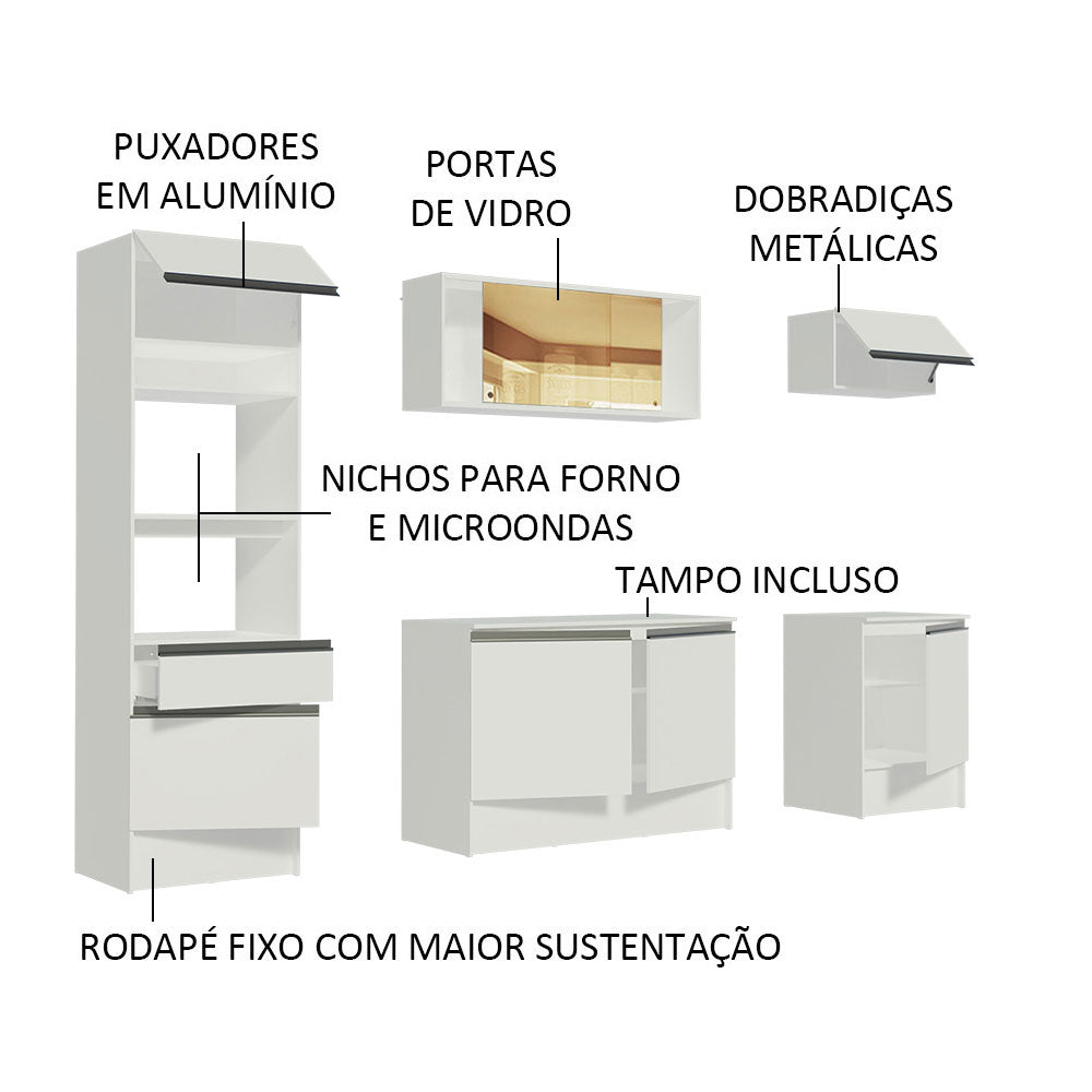 Armário de Cozinha Completa 240cm Branco Diamante Madesa