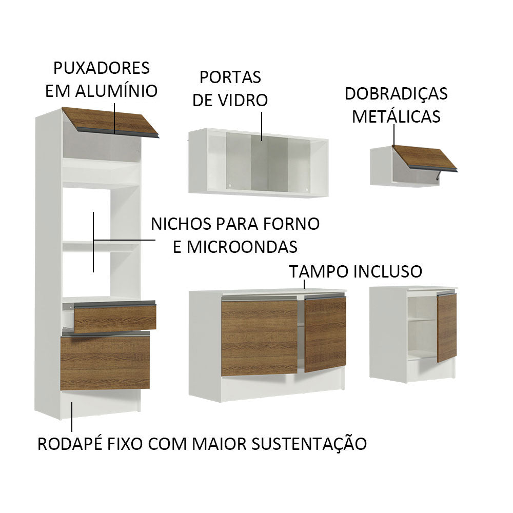 Armário de Cozinha Completa 240cm Branco/Rustic Topazio Madesa