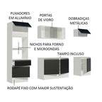 Armário de Cozinha Completa 240cm Branco/Preto Topazio Madesa