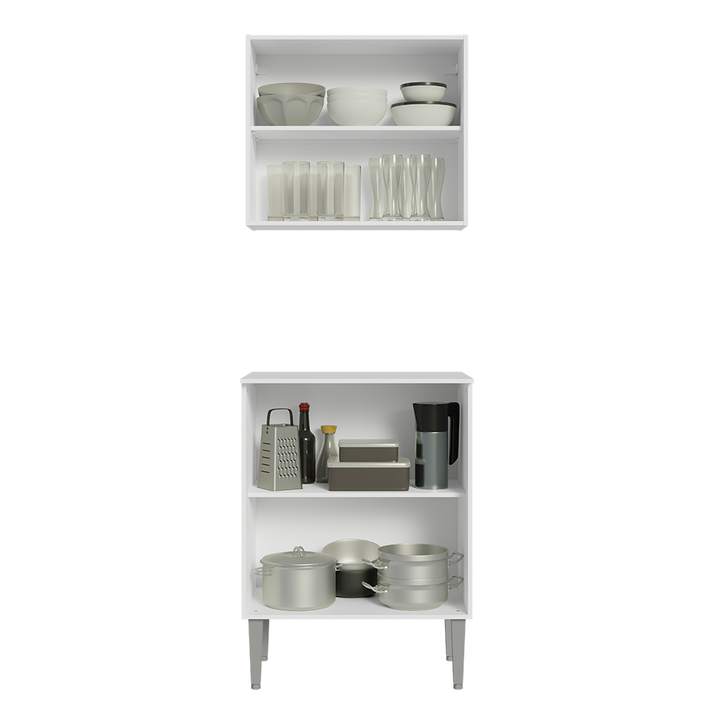 Kit com Armário Aéreo e Balcão 64cm Branco Emilly Madesa