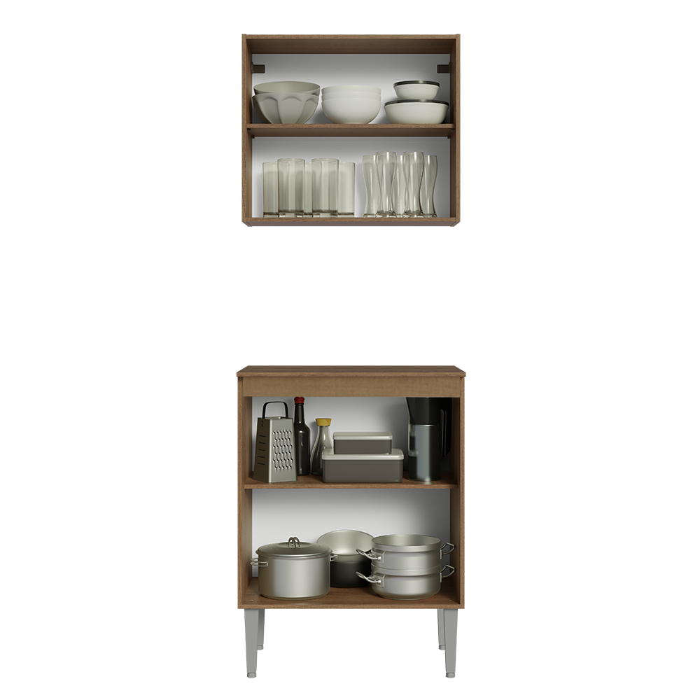 Kit com Armário Aéreo e Balcão 64cm Rustic Emilly Madesa