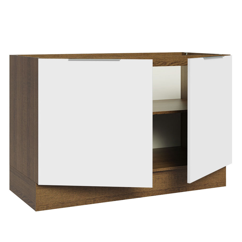 Balcão Gabinete de Pia 120 x 60 cm 2 Portas (Sem Tampo) Rustic/Branco Stella Madesa
