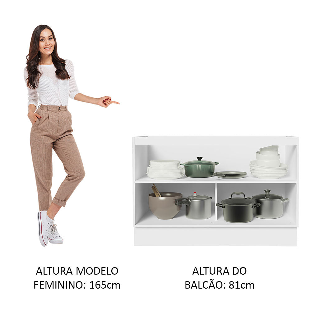 Balcão Gabinete de Pia 120 x 60 cm 2 Portas (Sem Tampo) Branco/Preto Glamy Madesa