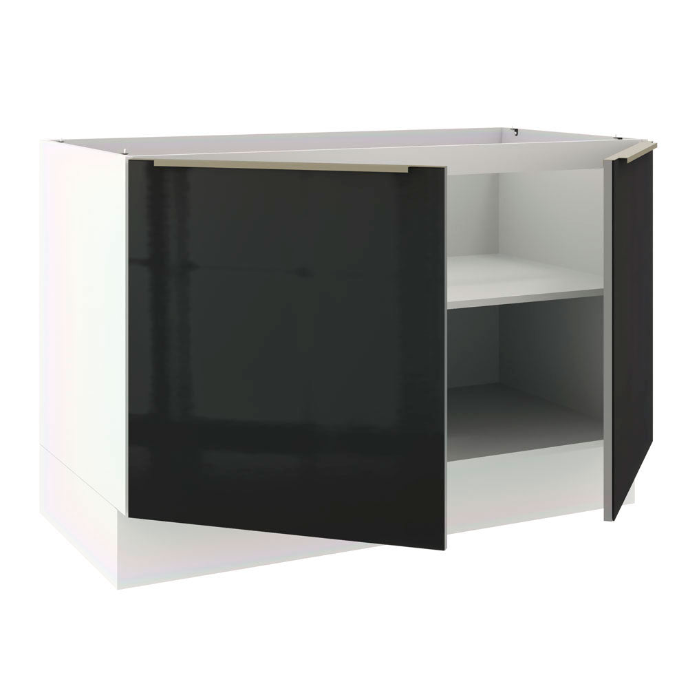 Balcão Gabinete de Pia Madesa Lux 120 cm 2 Portas (Sem Tampo) Branco/Preto