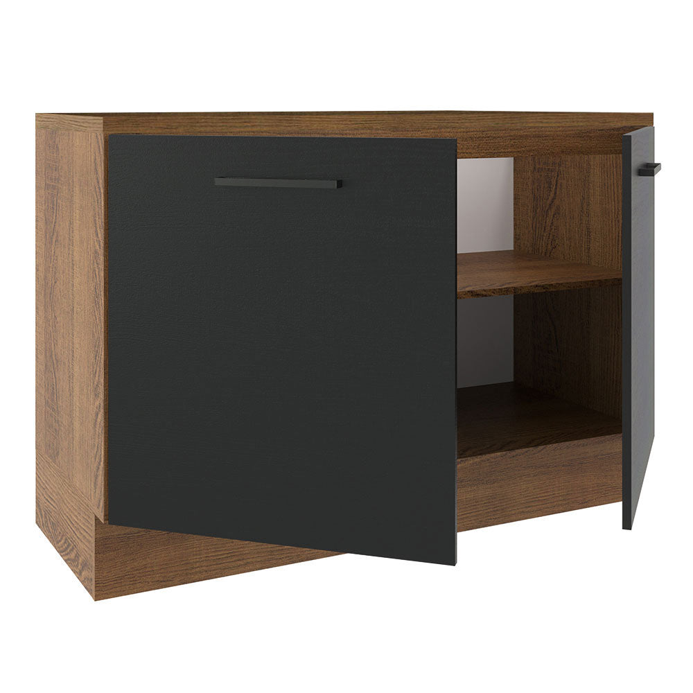 Balcão Gabinete Madesa Agata 120 x 60 cm 2 Portas (Com Tampo) Rustic/Preto