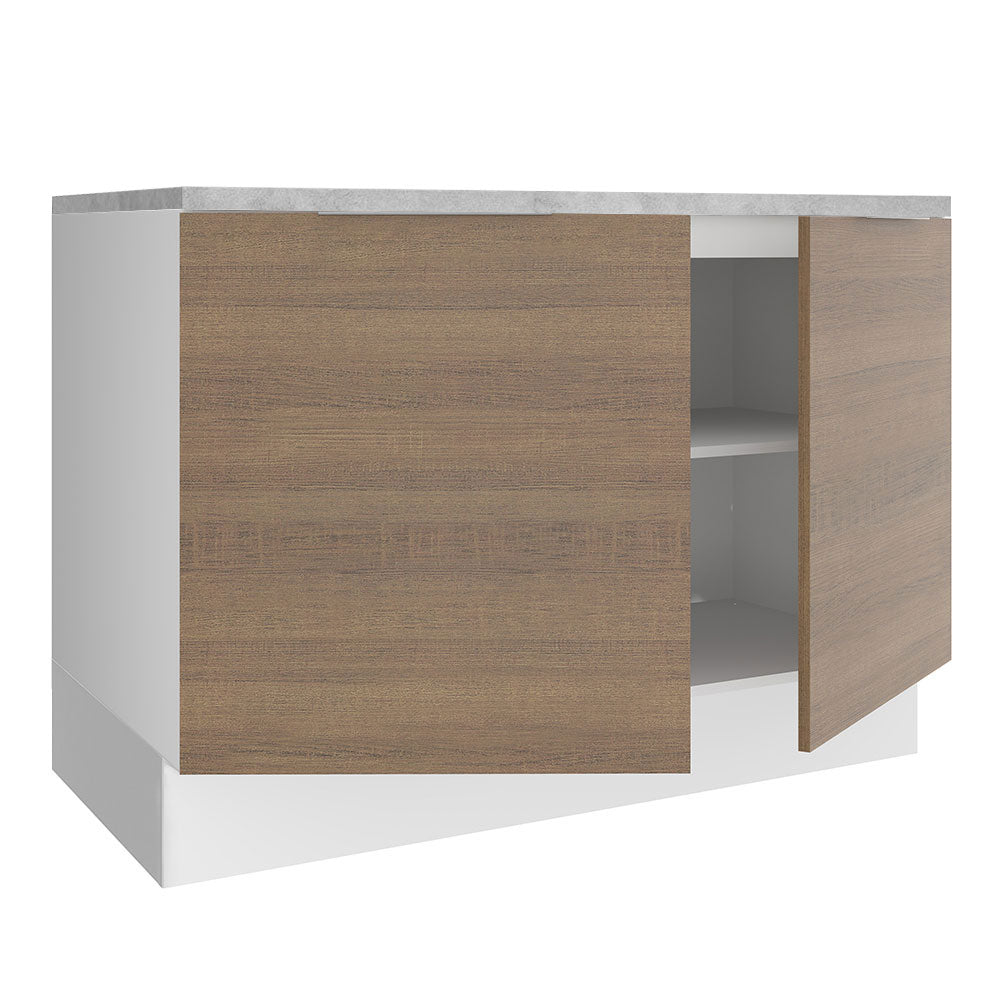 Balcão Gabinete Madesa Stella 120 x 60 cm 2 Portas (Com Tampo) Branco/Rustic