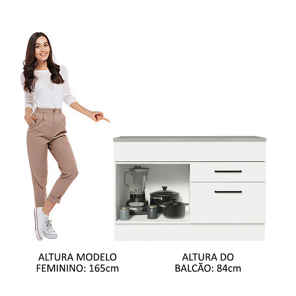 Balcão Gabinete 120 x 60 cm 1 Porta 2 Gavetas Branco (Com Tampo) Agata Madesa