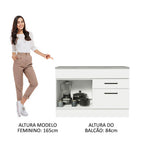 Balcão Gabinete 120 x 60 cm 1 Porta 2 Gavetas Branco (Com Tampo) Agata Madesa