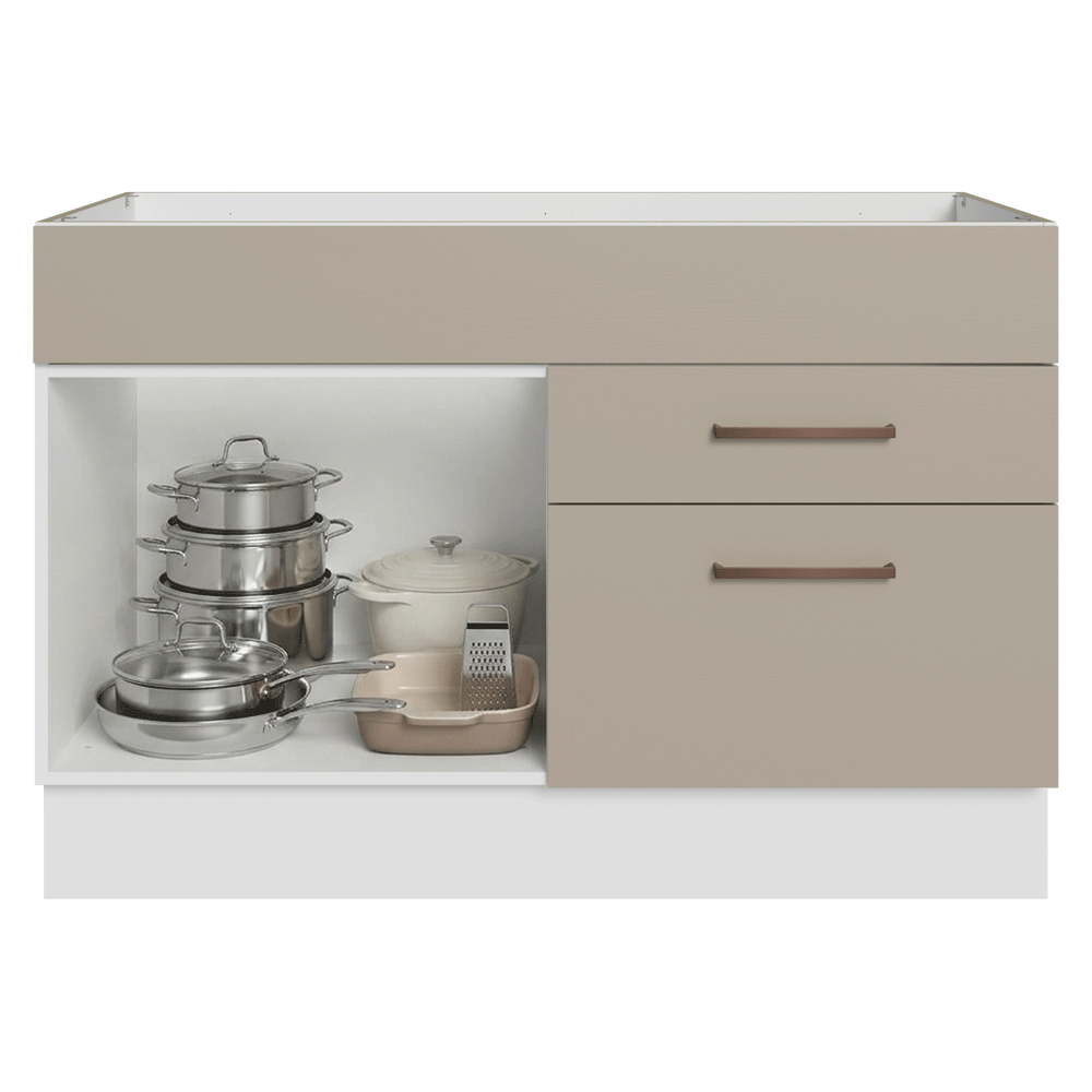 Balcão Gabinete de Pia 120 x 60 cm 1 Porta 2 Gavetas Branco/Crema (Sem Tampo) Agata Madesa