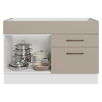Balcão Gabinete de Pia 120 x 60 cm 1 Porta 2 Gavetas Branco/Crema (Sem Tampo) Agata Madesa