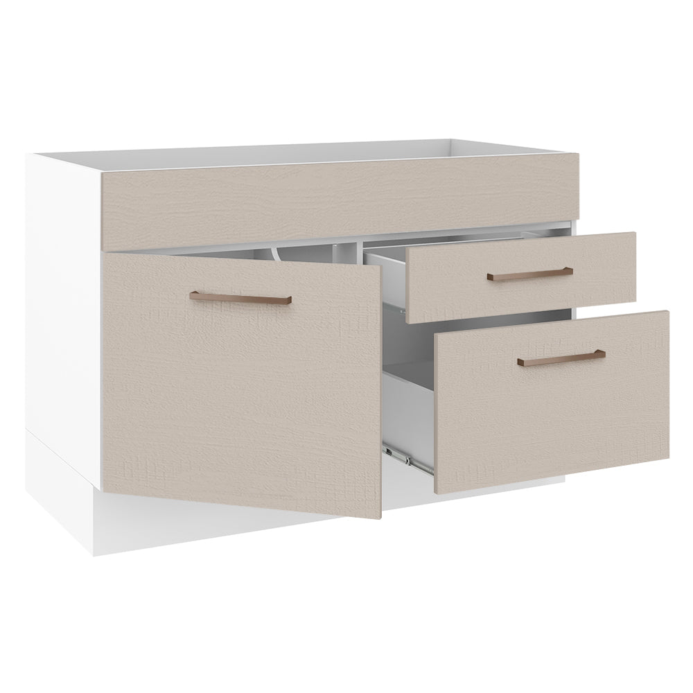 Balcão Gabinete de Pia 120 x 60 cm 1 Porta 2 Gavetas Branco/Crema (Sem Tampo) Agata Madesa