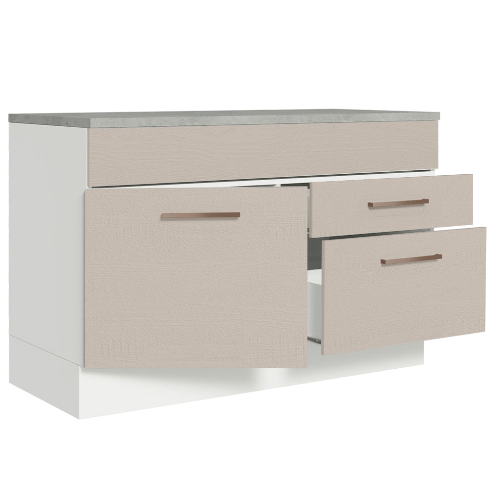 Balcão Gabinete 120 x 60 cm 1 Porta 2 Gavetas Branco/Crema (Com Tampo) Agata Madesa