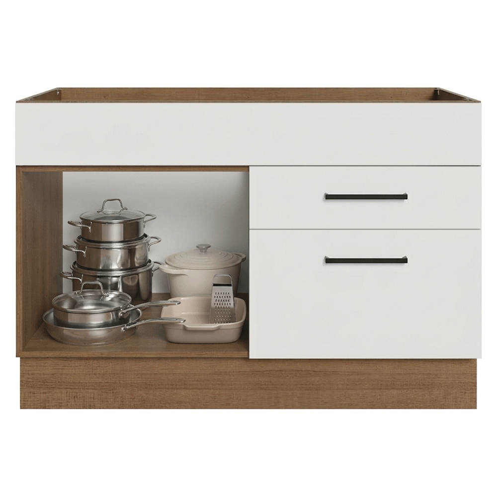 Balcão Gabinete de Pia 120 x 60 cm 1 Porta 2 Gavetas Rustic/Branco (Sem Tampo) Agata Madesa